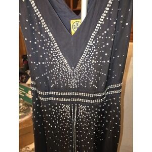 Tori Burch Black V Neck Size 4 100% Silk Lining Is Also Silk. Rhinestone...